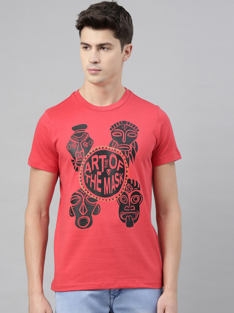 

QUANCIOUS Men Coral Printed Round Neck Sustainable T-shirt
