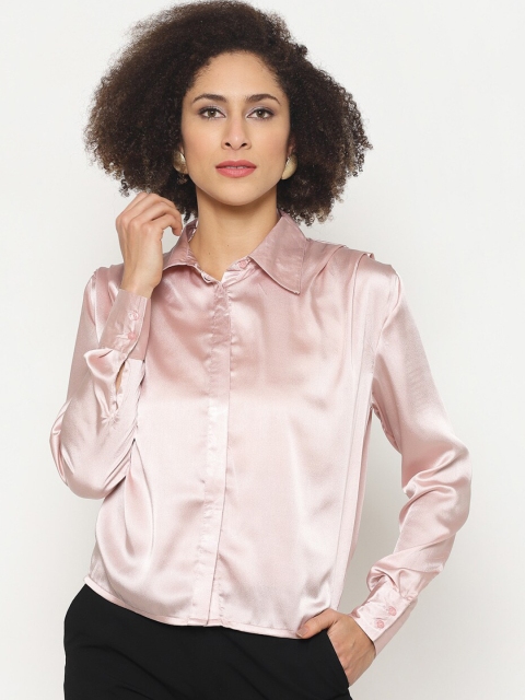 

Twenty3 Women Pink Satin Shirt Style Formal Top