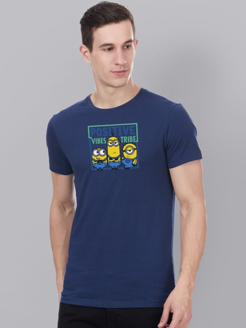

Free Authority Men Blue Minions Printed Round Neck T-shirt
