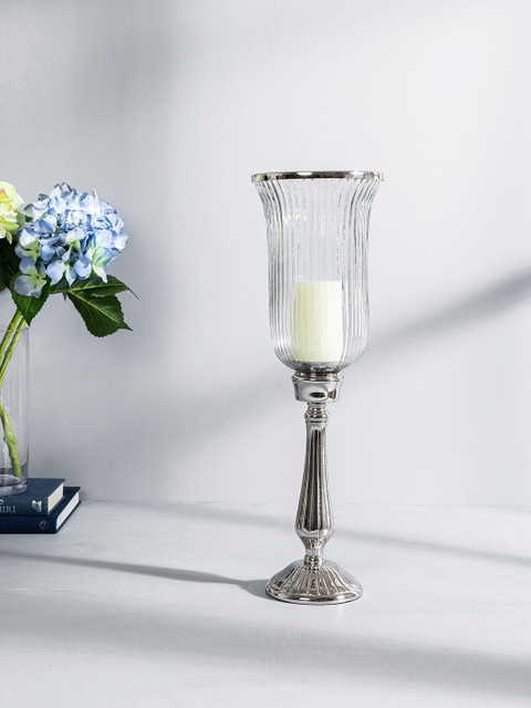 

Pure Home and Living Transparent & Silver-Toned Textured Hurricane Candle Holder