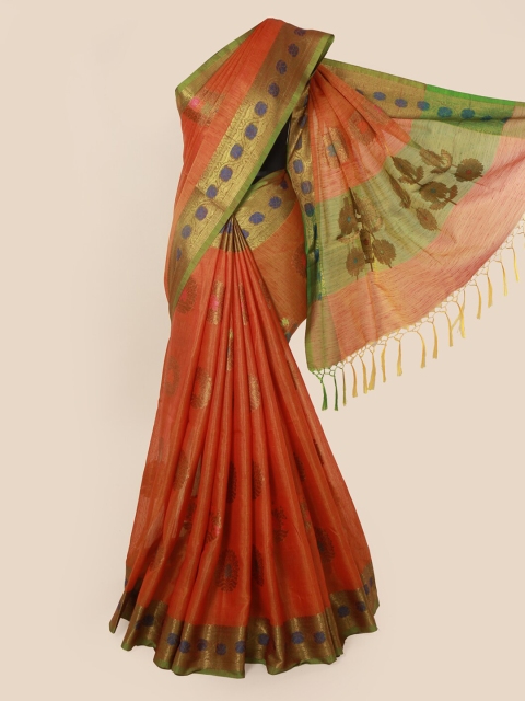 

Pothys Orange & Green Cotton Blend Woven Design Saree