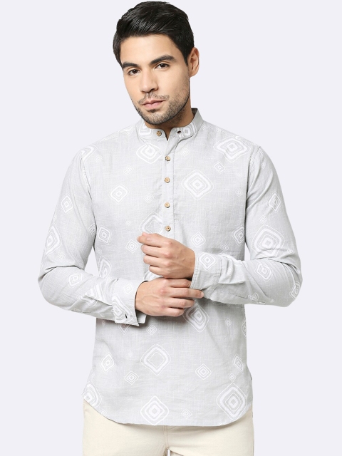 

Bewakoof Men Grey Geometric Printed Kurta