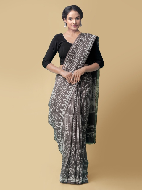 

Unnati Silks Charcoal Grey & White Pure Cotton Printed Kota Saree