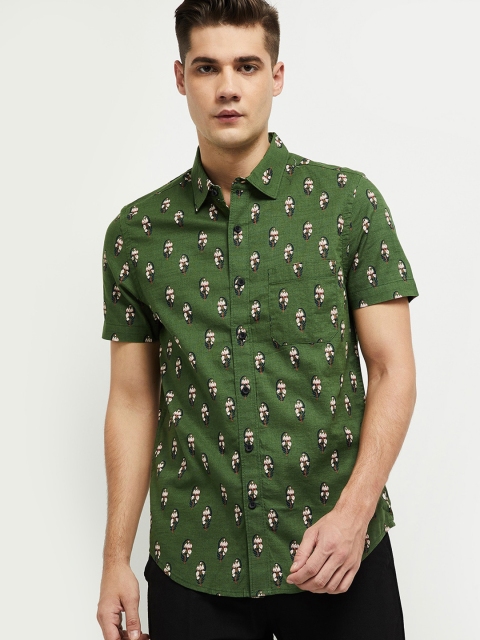 

max Men Green Slim Fit Printed Casual Shirt, Olive