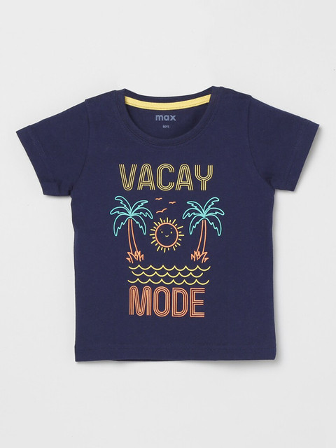 

max Boys Blue Printed Round Neck T-shirt