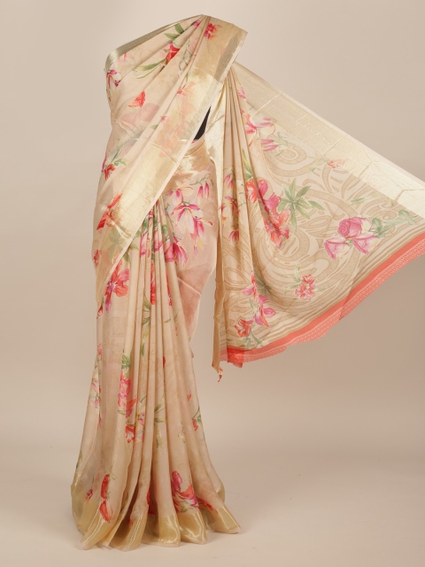 

Pothys Cream-Coloured Printed Poly Chiffon Saree