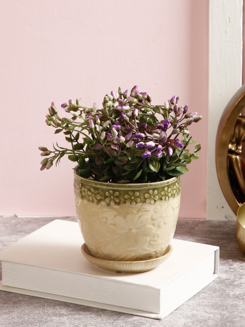 

Aapno Rajasthan Beige & Green Floral Textured Ceramic Pot