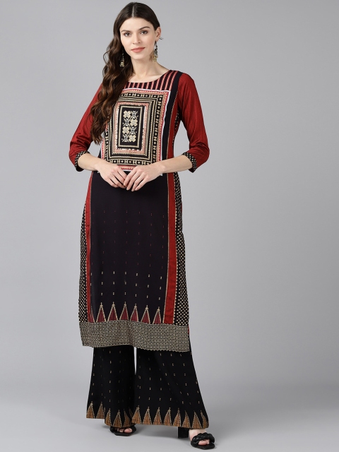 

Bani Women Women Maroon Embroidered Kurti with Palazzos & Dupatta