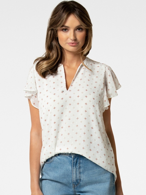 

Forever New White Printed Flutter Sleeves High-Low Top