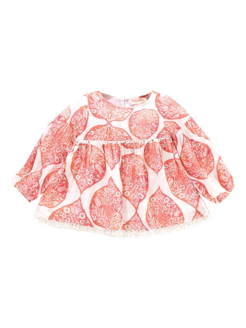 

Hugsntugs Orange & White Printed Pure Cotton A-Line Top