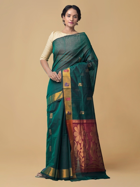 

Unnati Silks Green Pure Cotton Woven Design Venkatgiri Saree