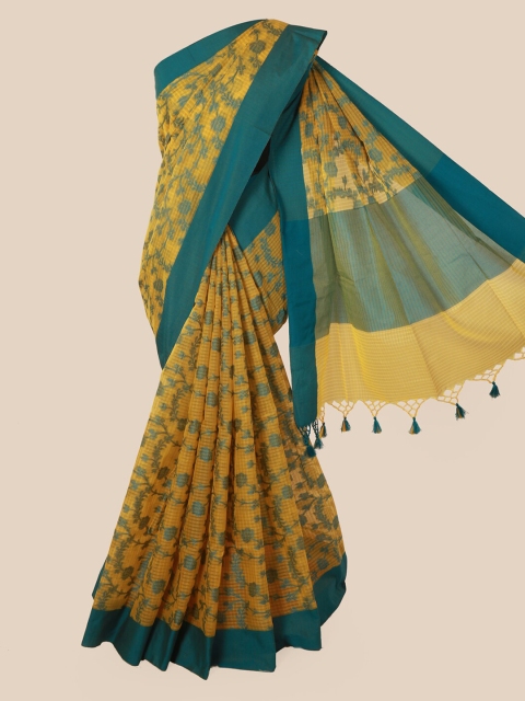 Pothys Yellow & Green Supernet Woven Design Saree
