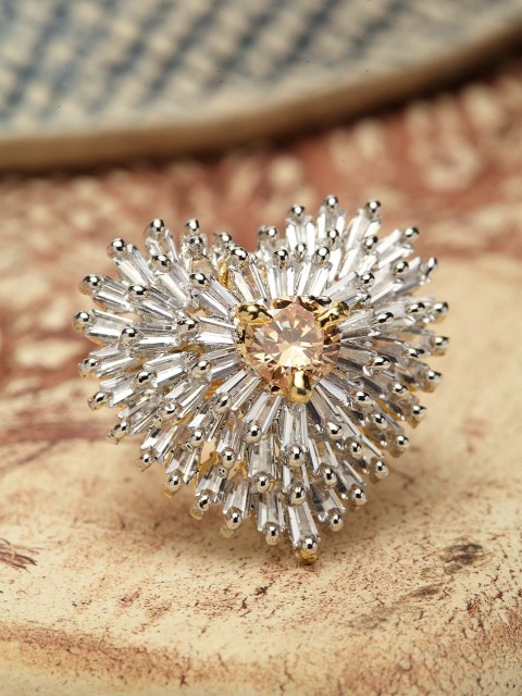 

ANIKAS CREATION Beige Silver-Plated AD-Studded Heart-Shaped Handcrafted Finger Ring