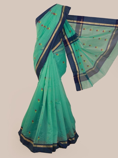 

Pothys Green & Navy Blue Pure Silk Embroidered Kanjeevaram Saree