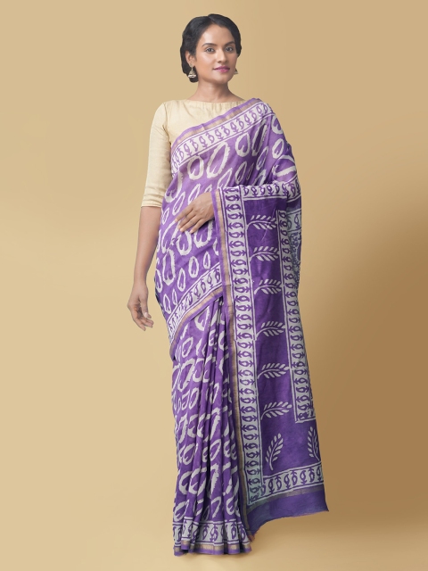 

Unnati Silks Women Grey Melange Pure Organic-Dyed Chanderi Sustainable Saree