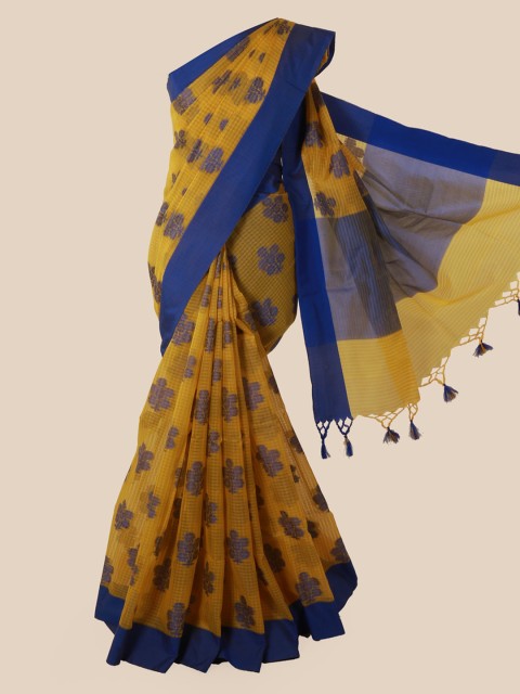 

Pothys Yellow & Blue Supernet Woven Design Saree