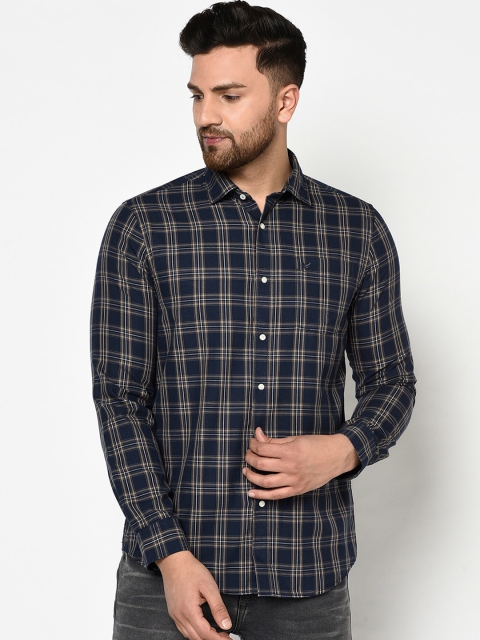 

Blackberrys Men Navy Blue Slim Fit Checked Cotton Casual Shirt