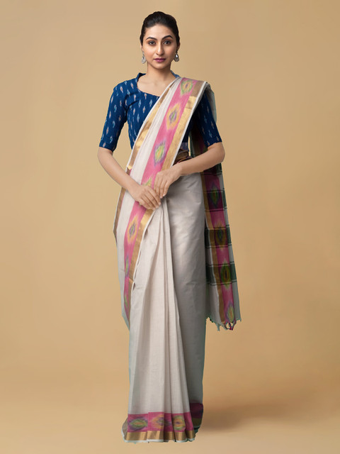 

Unnati Silks Beige Pure Cotton Solid Handloom Mysore Silk Saree