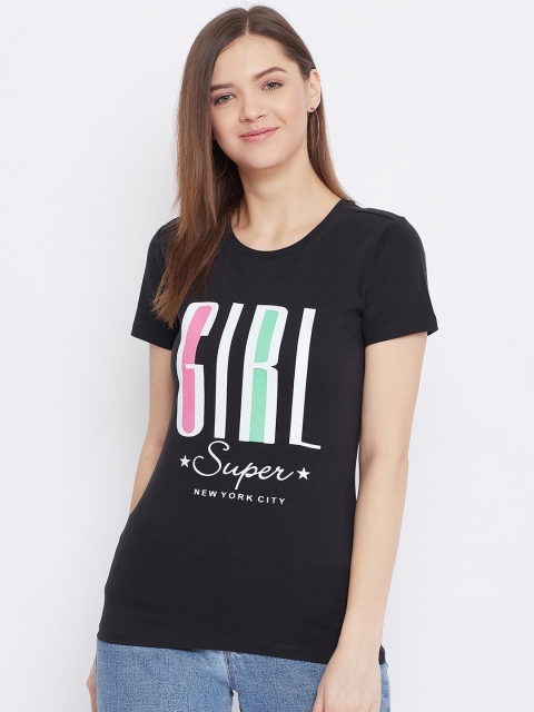 

Bishop Cotton Women Black Printed Round Neck T-shirt