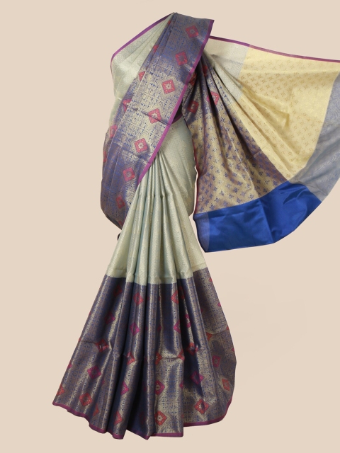

Pothys Blue & Green Jute Silk Woven Design Saree