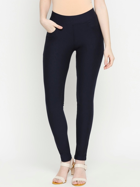 

fungus Women Blue Solid Slim-Fit Treggings