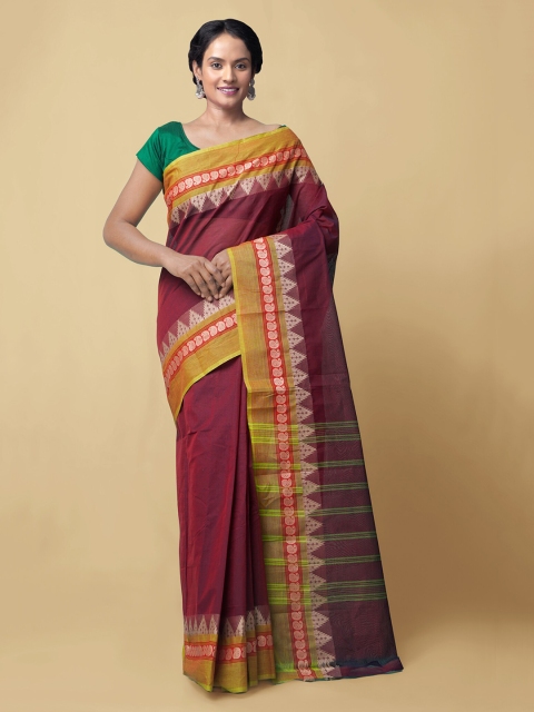 

Unnati Silks Maroon Pure Cotton Solid Kanjeevaram Saree