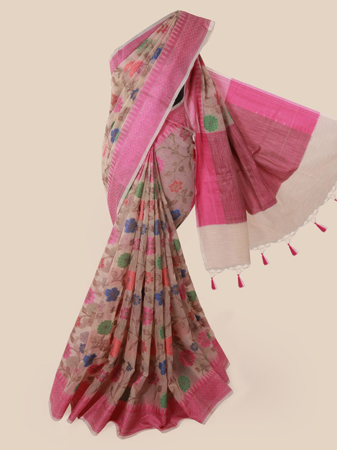 

Pothys Cream-Coloured Printed Supernet Saree