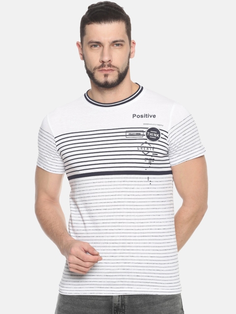 

HALTON HILLS Men White & Grey Striped Round Neck T-shirt