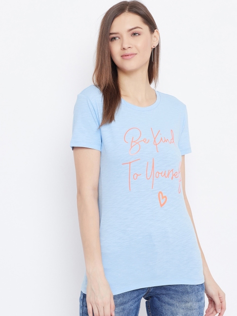 

Bishop Cotton Women Blue Printed Round Neck T-shirt