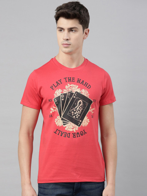 

QUANCIOUS Men Coral Printed Round Neck Sustainable T-shirt