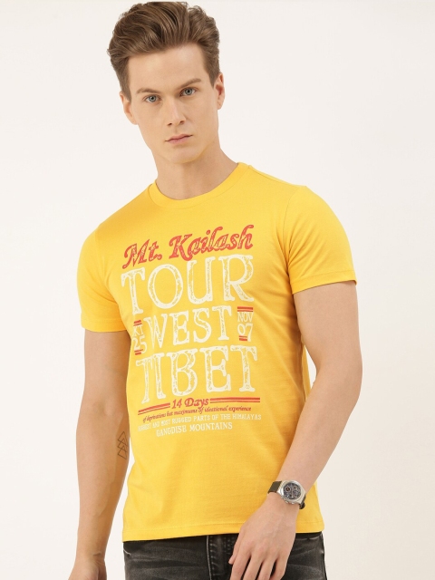 

QUANCIOUS Men Mustard Printed Organic Cotton Round Neck Sustainable T-shirt