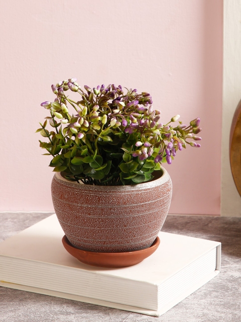 

Aapno Rajasthan Brown & White Textured Handcrafted Planter Pot