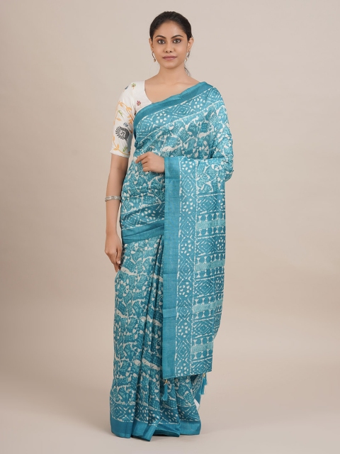 

Pothys Blue Printed Jute Silk Saree