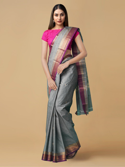 

Unnati Silks Grey & Golden Pure Cotton Handcrafted Uppada Saree
