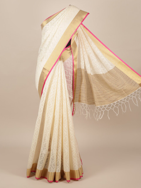 

Pothys White Printed Jute Silk Saree