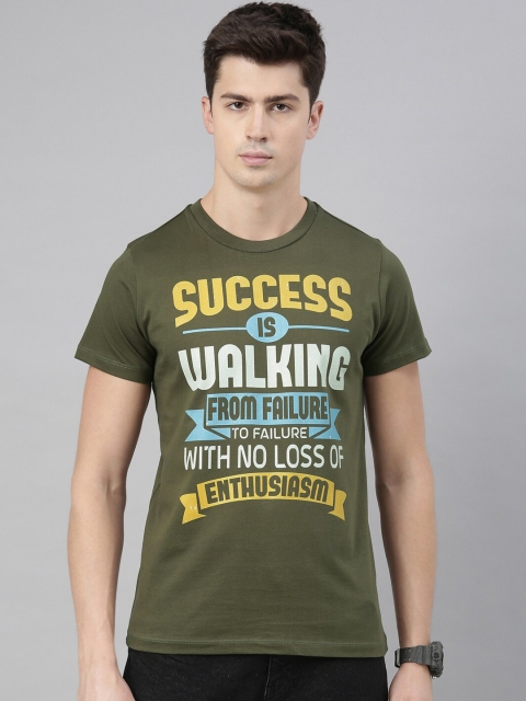 

QUANCIOUS Men Olive Green Printed Round Neck Sustainable T-shirt