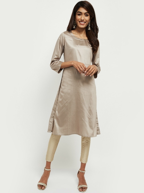 

max Women Grey Solid Straight Kurta