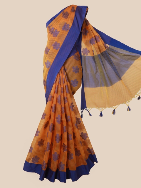 

Pothys Orange & Blue Supernet Printed Saree