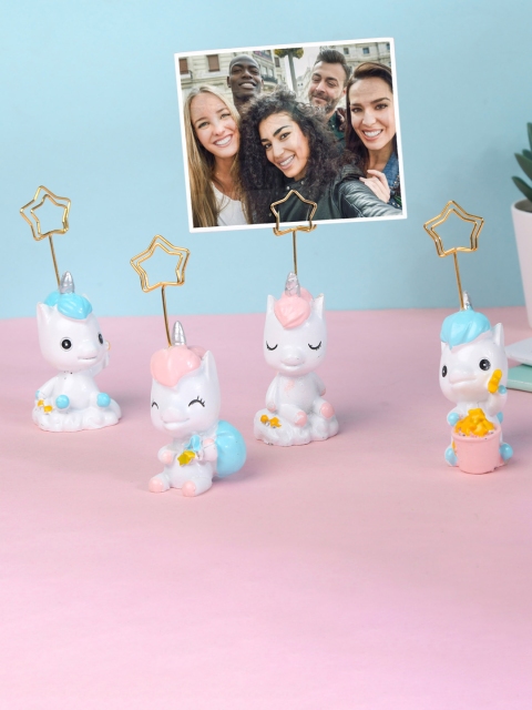 

Bigsmall Set Of 4 Hand-Painted Unicorn Photo Holders, White