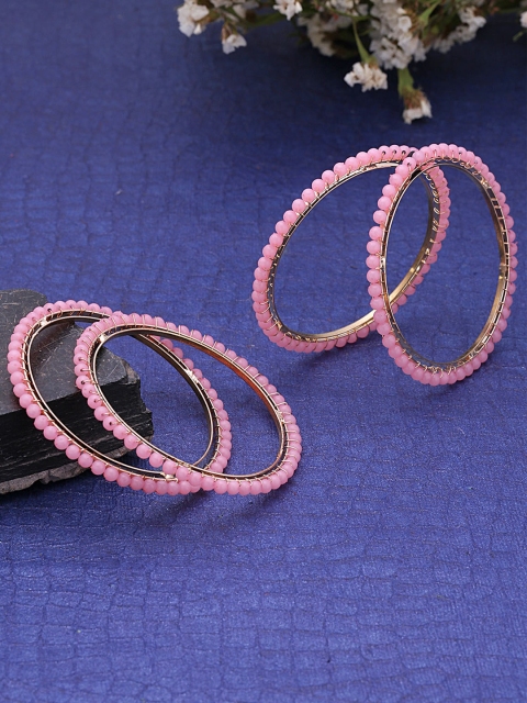 

Yellow Chimes Set Of 4 Pink Gold-Plated Beaded Handcrafted Bangles