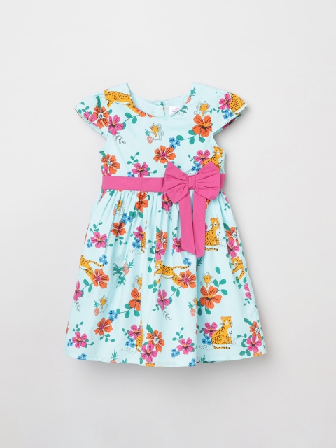 

max Girls Blue Printed Fit and Flare Dress
