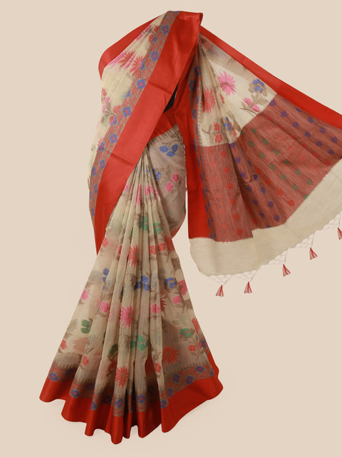 

Pothys Cream-Coloured Woven Design Supernet Saree