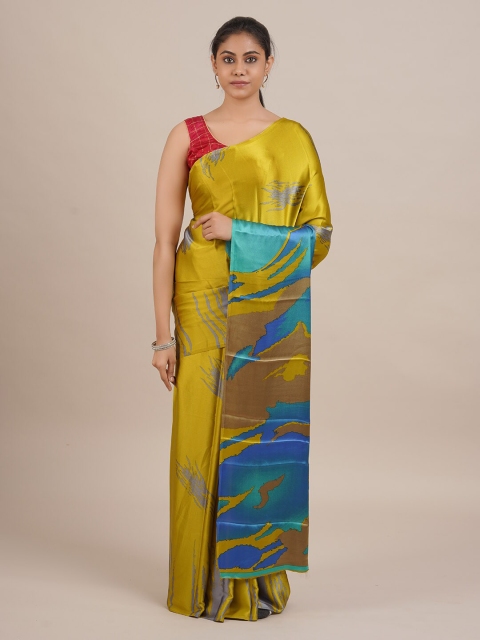 

Pothys Mustard &Yellow Blue Satin Printed Saree