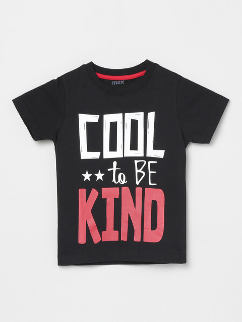 

max Boys Black Printed Round Neck T-shirt