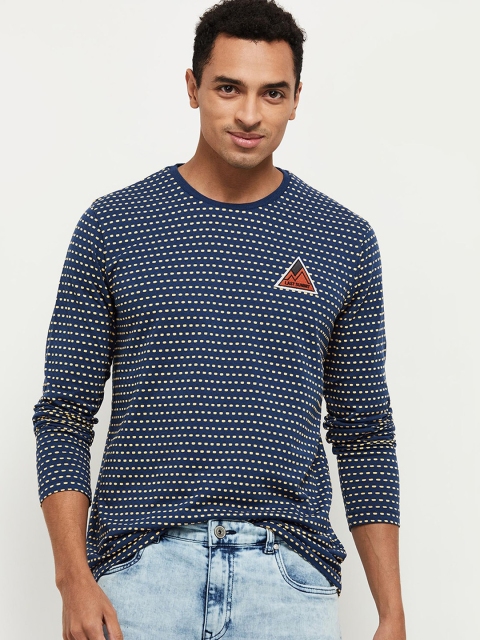 

max Men Blue Printed Round Neck Pure Cotton T-shirt
