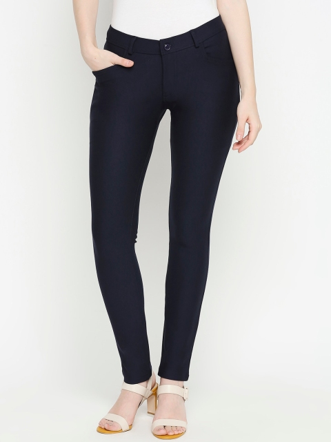 

PURPLE WATER Women Navy Blue Solid Slim-Fit Treggings