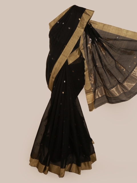 

Pothys Black & Gold-Toned Pure Silk Woven Design Kanjeevaram Saree