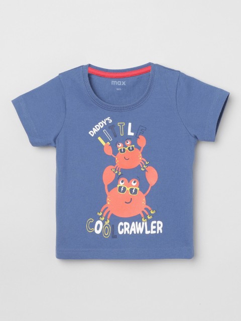 

max Boys Blue Printed Round Neck T-shirt