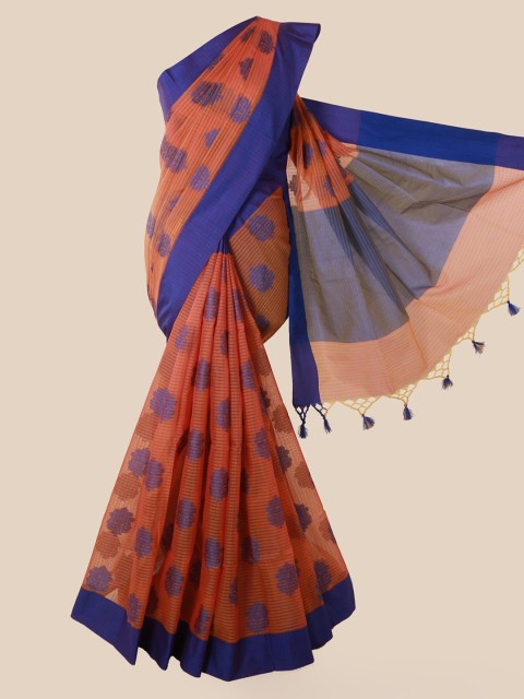 

Pothys Peach-Coloured & Blue Supernet Woven Design Saree