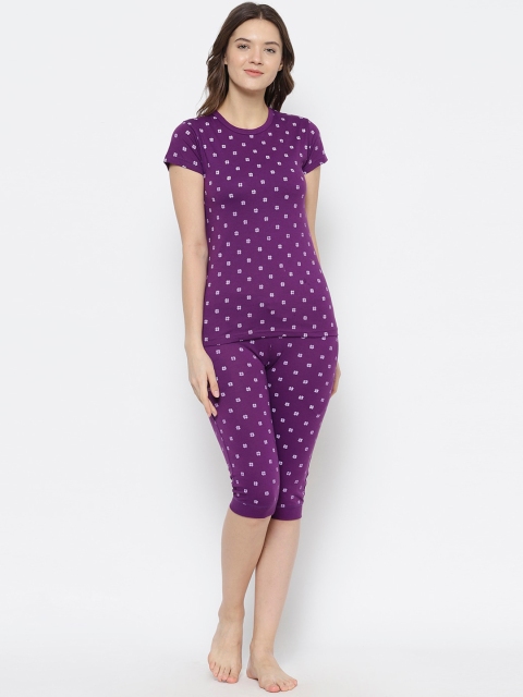 

VIMAL JONNEY Women Purple & White Printed Cotton Night Suit
